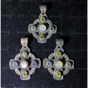 Lot of 3 - 18k Gold and Sterling Silver Pendant Cross Topaz Peridot 39.9 grams